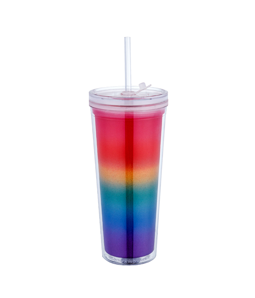 650 ml Spiraldeckel, durchsichtig, Regenbogenfarben, wechselnde Tritan-Eiskaffeetasse